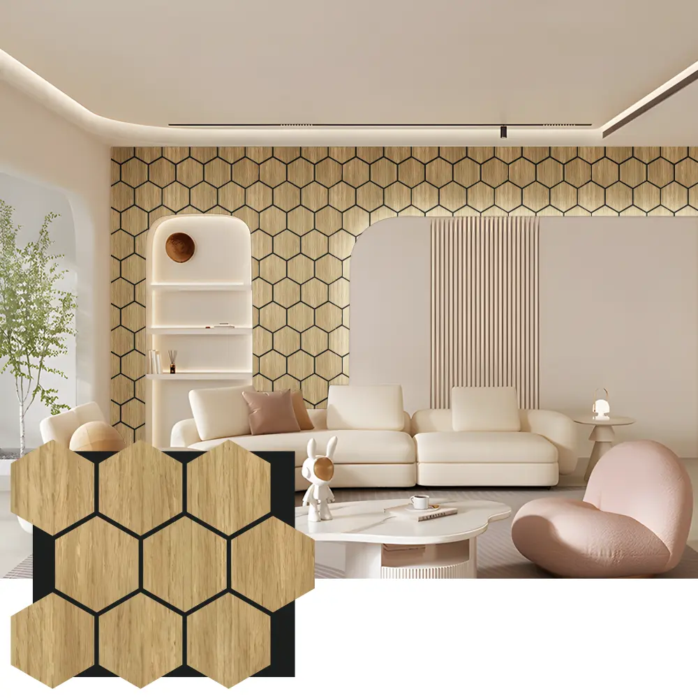 Paneles de pared de madera acústica hexagonal para diseño de interiores