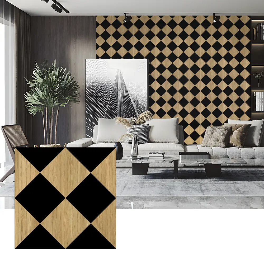 Paneles acústicos de chapa de madera para decoración de paredes de dormitorio