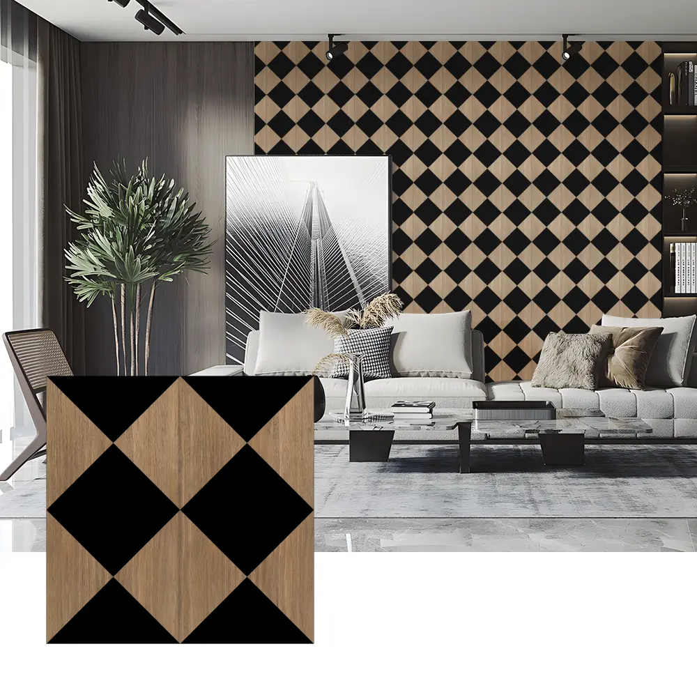 Paneles acústicos de chapa de madera para decoración de paredes de dormitorio